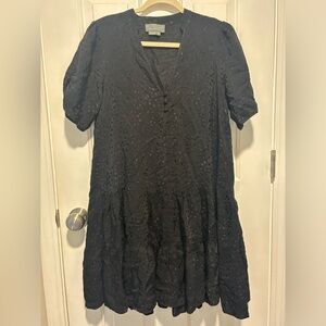 Anthropologie Black Mini Dress - Leopard detail Small